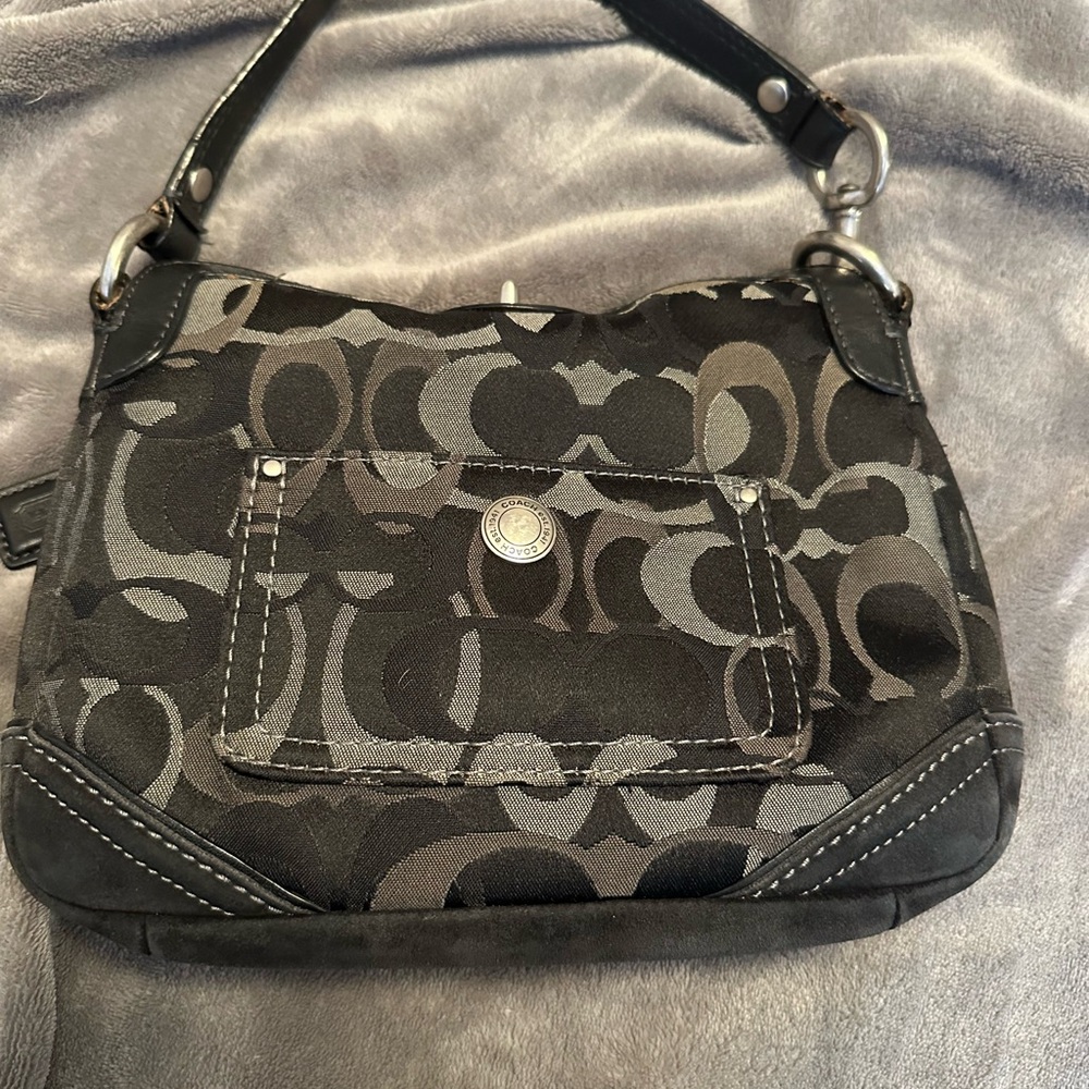 Coach Black and Gray Patterned Shoulder Bag